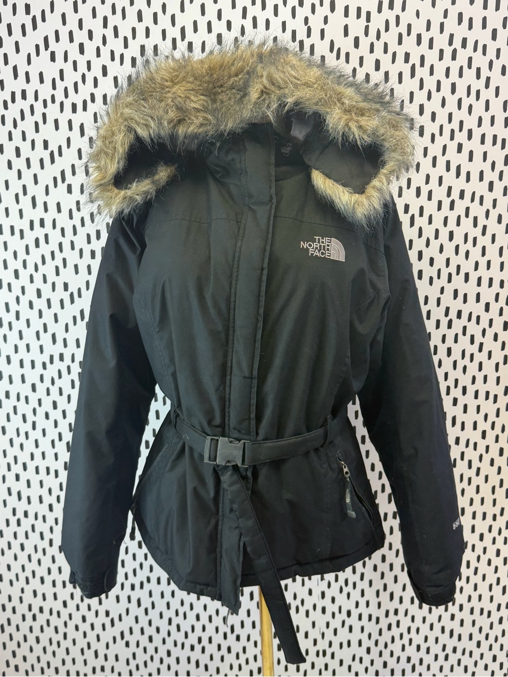 Womens NORTH FACE Black Fur Hooded Goose Down Parka Jacket large